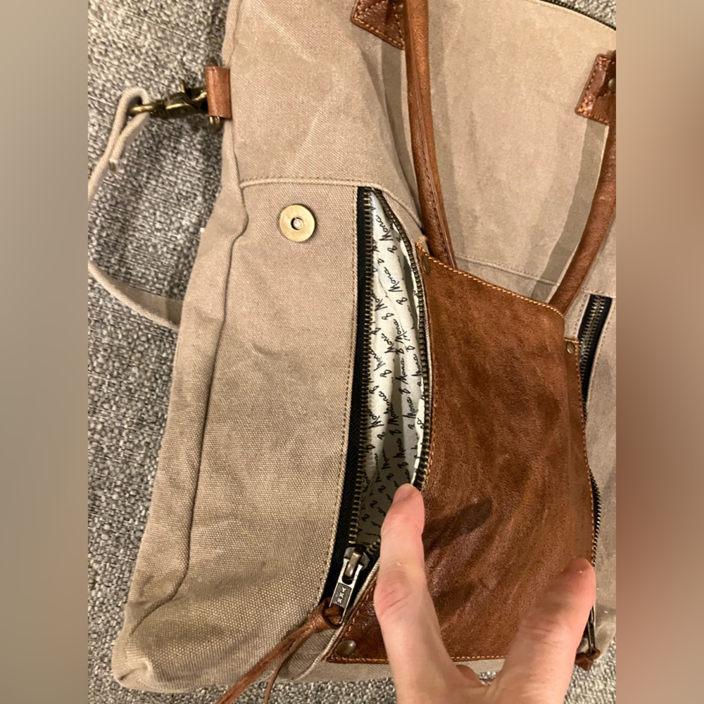 Mona B canvas/leather convertible crossbody satchel - Picture 6 of 10